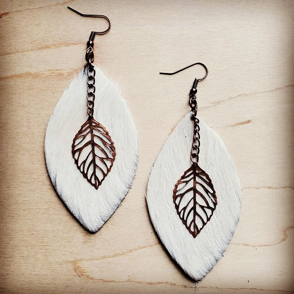 Tan Hair on Hide w/ Copper Feather | Earrings