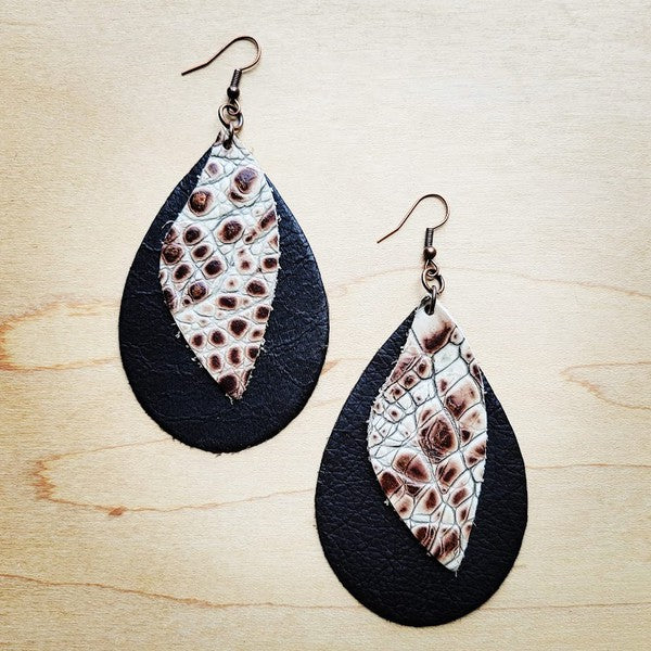 Dark/Cream & Bronze Gator Accent | Earrings