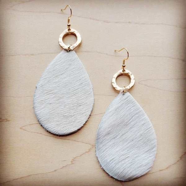 White Hair on Hide w/ Matte Gold Hoop | Earrings