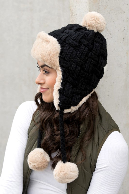 Cable Weave Pom Trapper | Hat