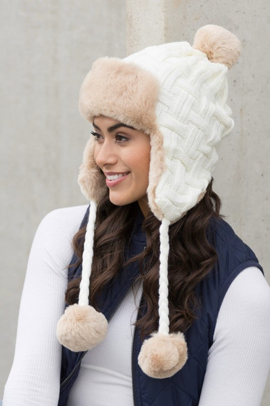 Cable Weave Pom Trapper | Hat