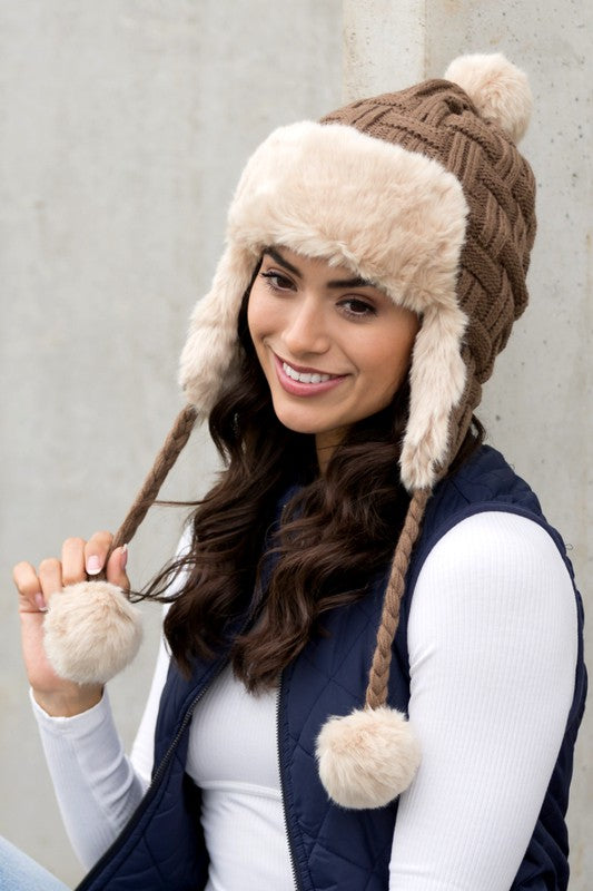 Cable Weave Pom Trapper | Hat