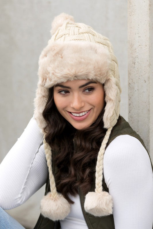 Cable Weave Pom Trapper | Hat