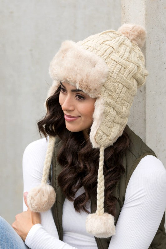 Cable Weave Pom Trapper | Hat