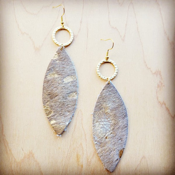 Narrow Oval Hair on Hide Metallic | Earrings