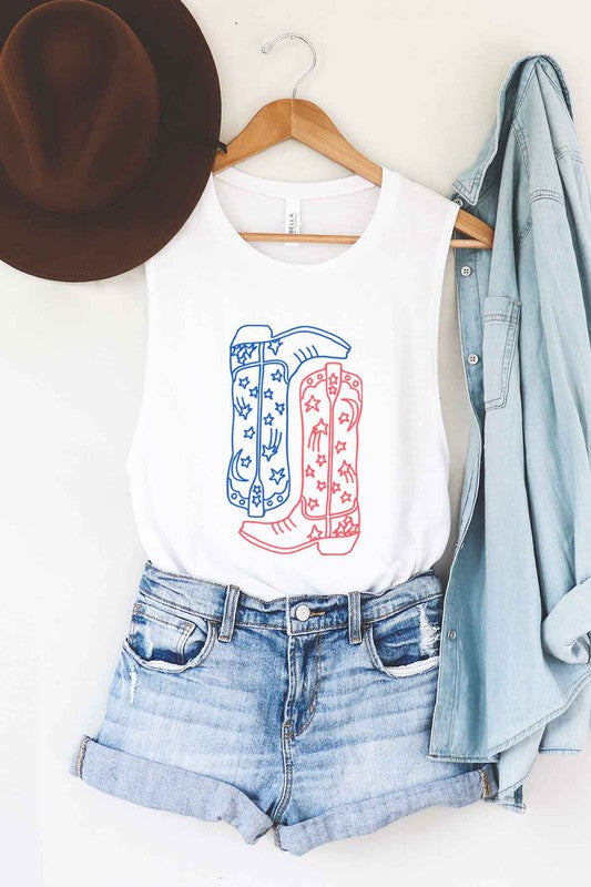 Red White & Boots | Muscle Tank