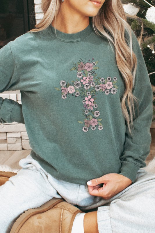 Floral Cross | Long Sleeve Graphic Tee