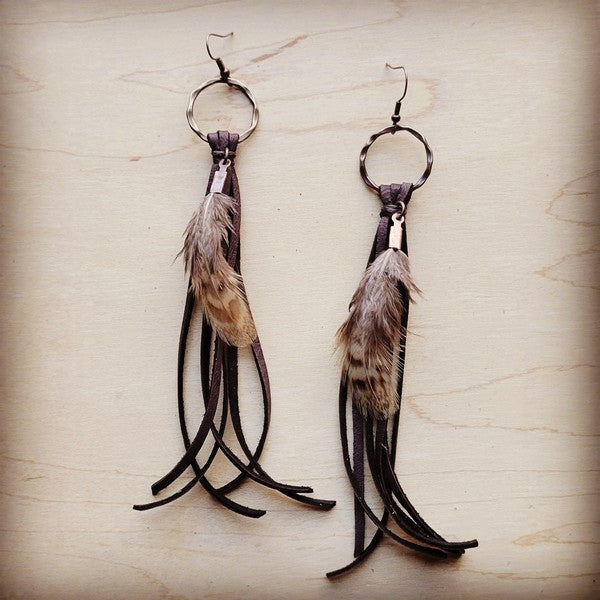 Brown Deerskin w/ Yellow Feather | Tassel Earrings