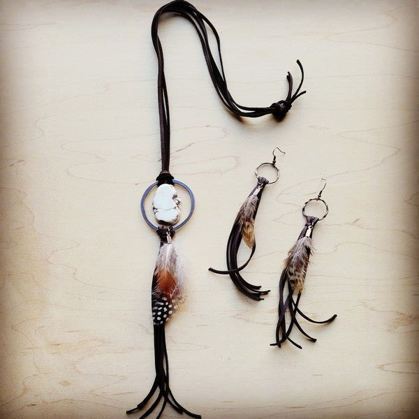 Brown Deerskin w/ Yellow Feather | Tassel Earrings