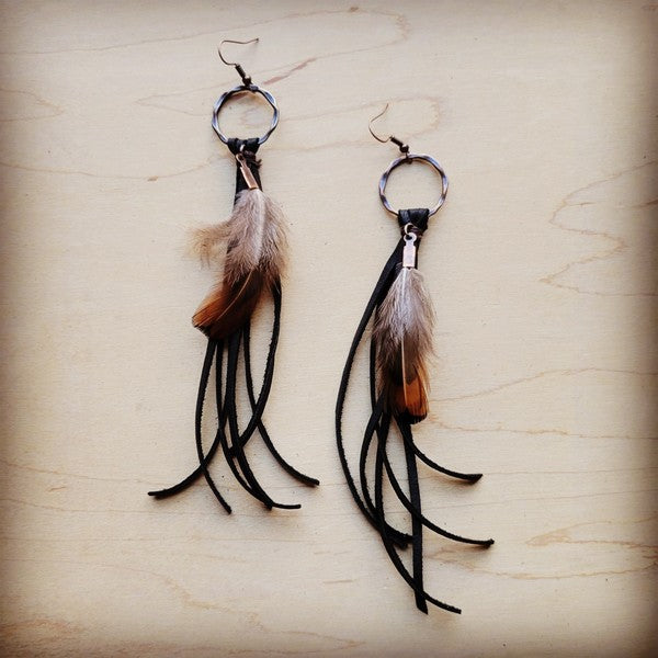 Brown Deerskin w/ Brown Feather | Tassel Earrings