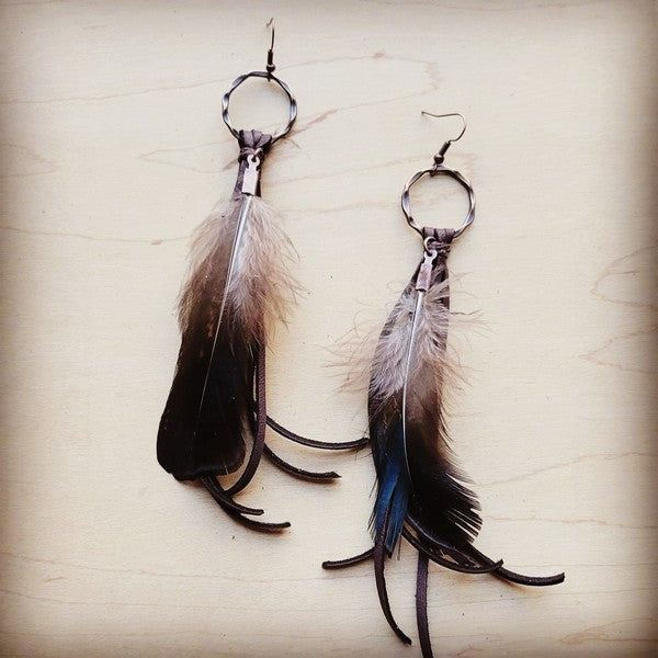 Brown Deerskin w/ Black Feather | Tassel Earrings