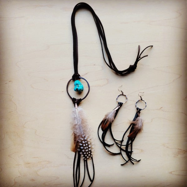 Brown Deerskin w/ Black Feather | Tassel Earrings