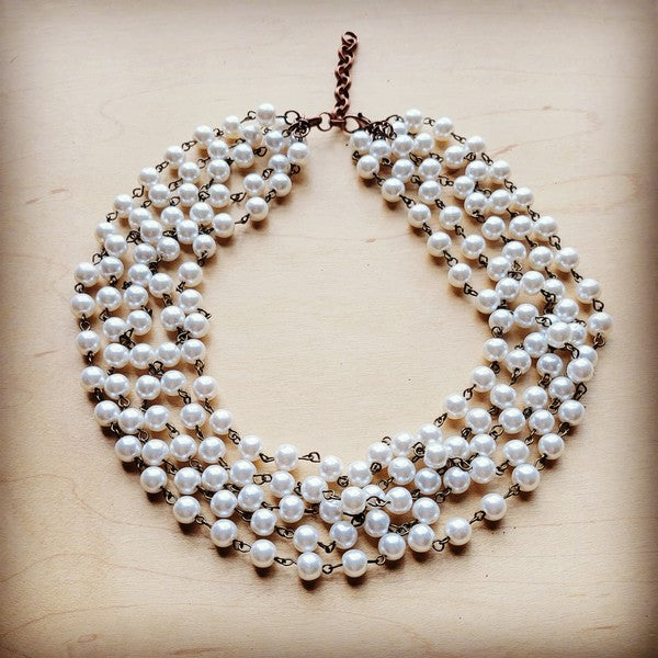 Five Strand Glass Pearl Collar-Length | Necklace