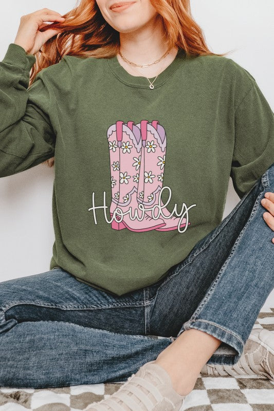 Howdy Cowboy Boots | Graphic Long Sleeve Tee