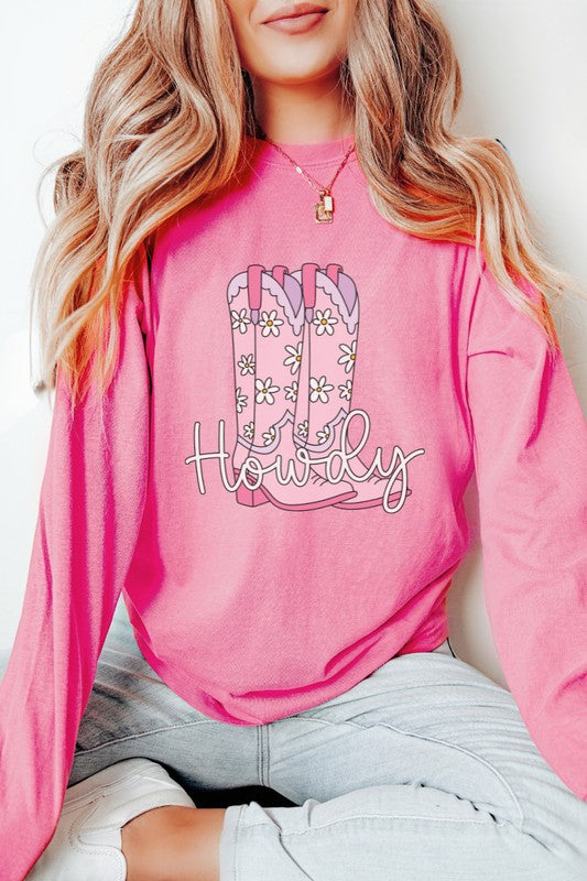 Howdy Cowboy Boots | Graphic Long Sleeve Tee
