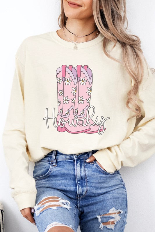 Howdy Cowboy Boots | Graphic Long Sleeve Tee