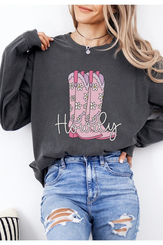 Howdy Cowboy Boots | Graphic Long Sleeve Tee