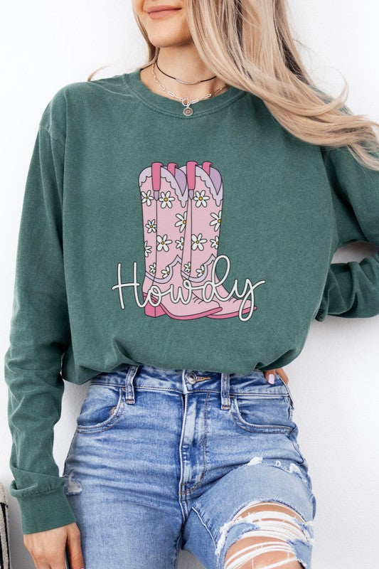 Howdy Cowboy Boots | Graphic Long Sleeve Tee