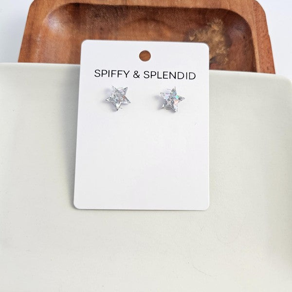 Star Studs - Silver Glitter
