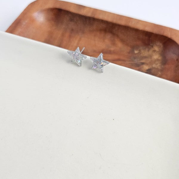 Star Studs - Silver Glitter