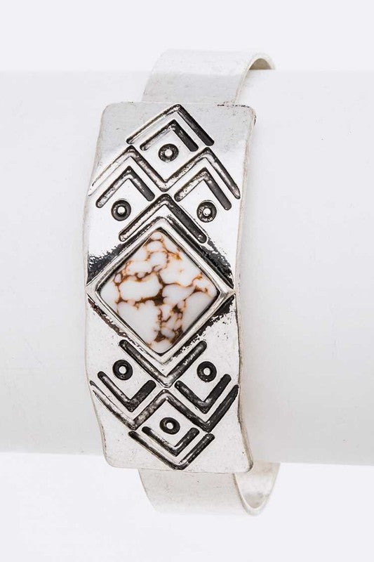 Engraved Aztec Stone Open Bangle | Bracelet