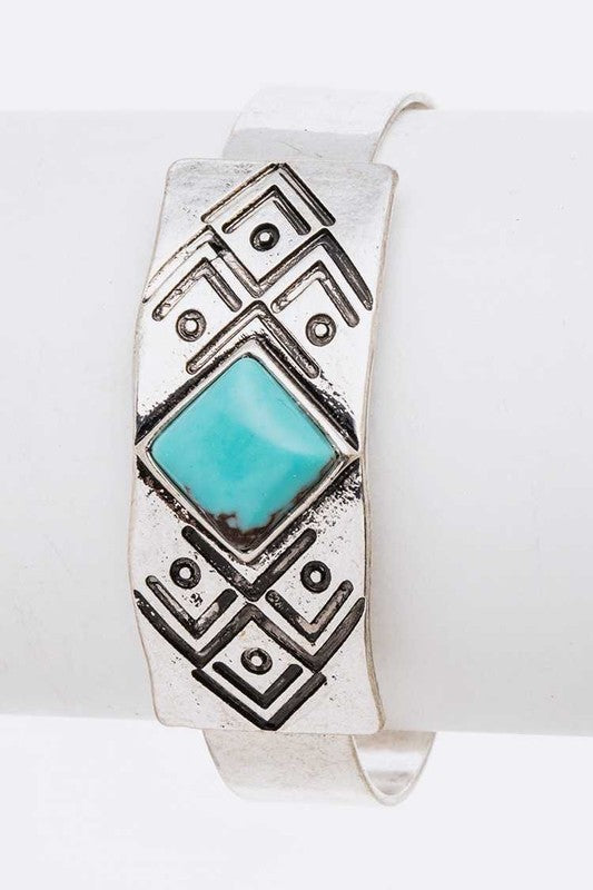 Engraved Aztec Stone Open Bangle | Bracelet