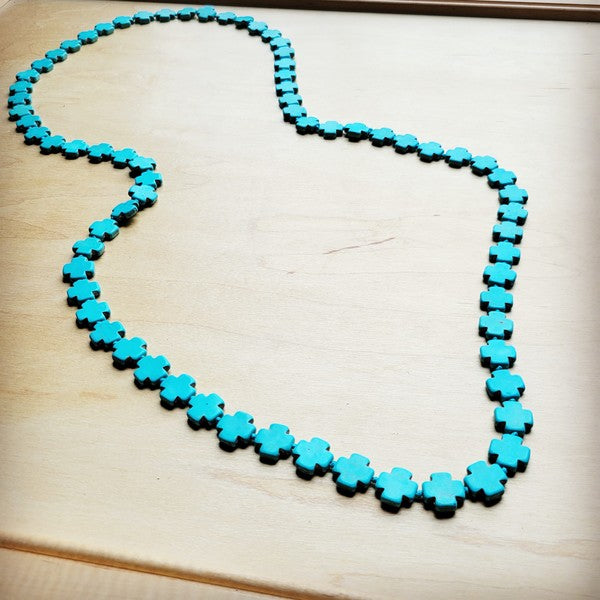 Long Turquoise Beaded Cross | Necklace