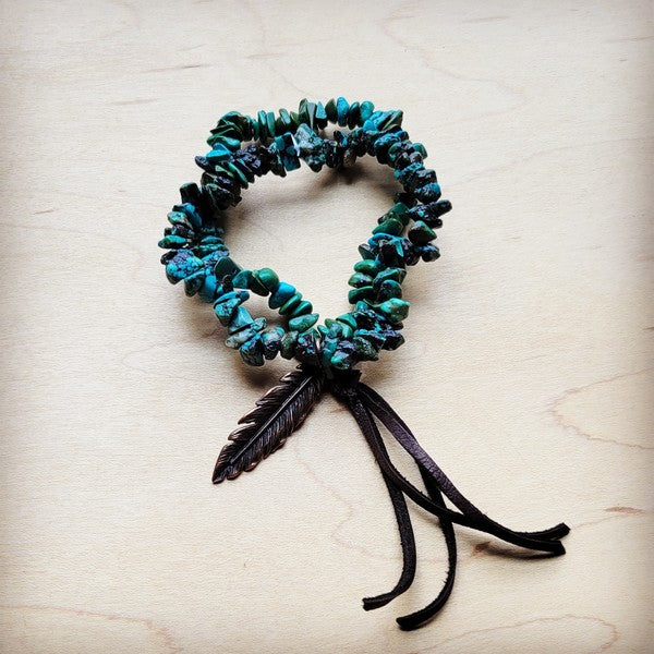 Natural Turquoise Stretch w/ Feather | Bracelet