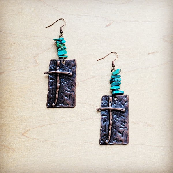 Copper Cross w/ Natural Turquoise | Earrings