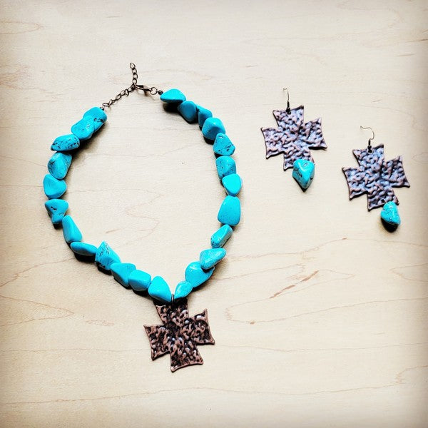 Copper Cross w/ Blue Turquoise | Earrings