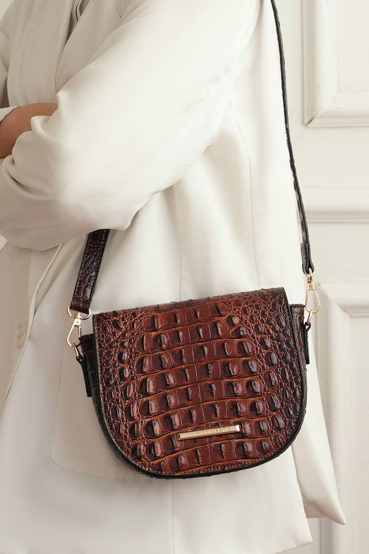 Amalia Solid Croc-Embossed | Crossbody Bag