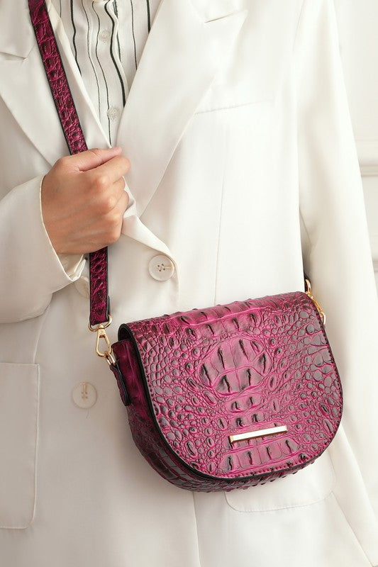 Amalia Solid Croc-Embossed | Crossbody Bag