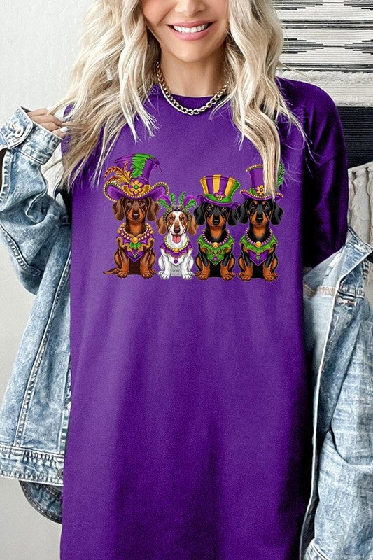 Dachshund Mardi Gras Graphic Heavy Cotton Tee