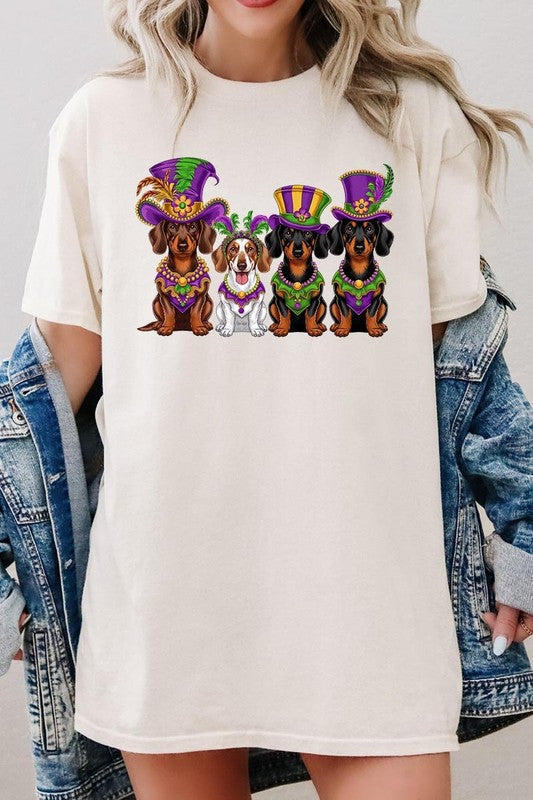 Dachshund Mardi Gras Graphic Heavy Cotton Tee