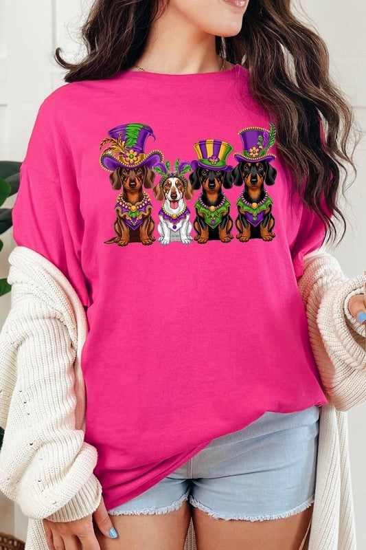 Dachshund Mardi Gras Graphic Heavy Cotton Tee