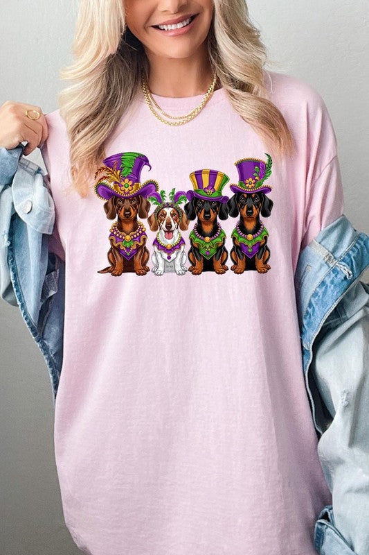 Dachshund Mardi Gras Graphic Heavy Cotton Tee