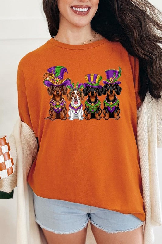 Dachshund Mardi Gras Graphic Heavy Cotton Tee