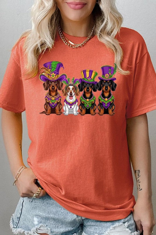 Dachshund Mardi Gras Graphic Heavy Cotton Tee