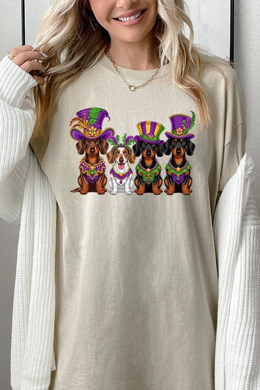 Dachshund Mardi Gras Graphic Heavy Cotton Tee
