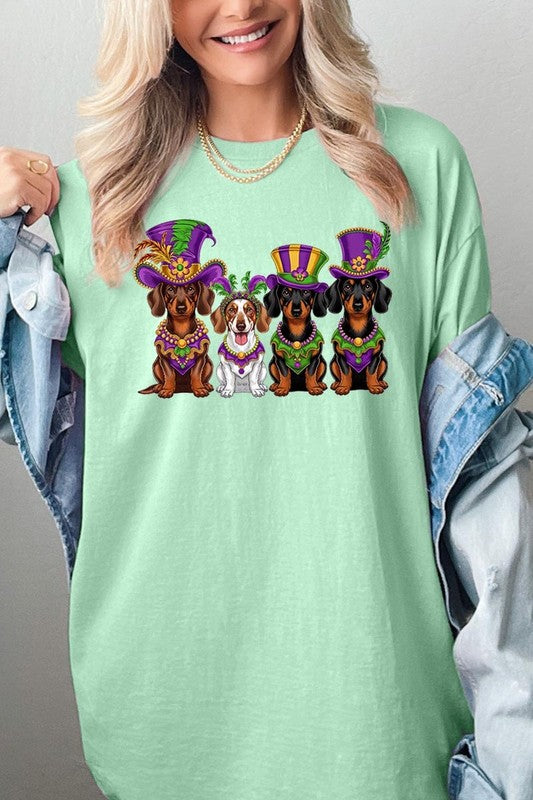 Dachshund Mardi Gras Graphic Heavy Cotton Tee