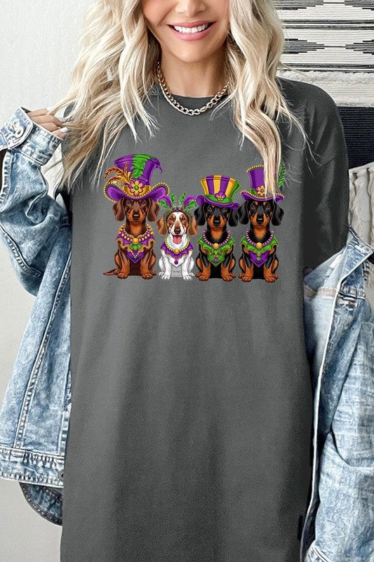 Dachshund Mardi Gras Graphic Heavy Cotton Tee