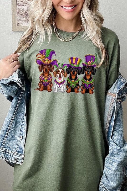 Dachshund Mardi Gras Graphic Heavy Cotton Tee