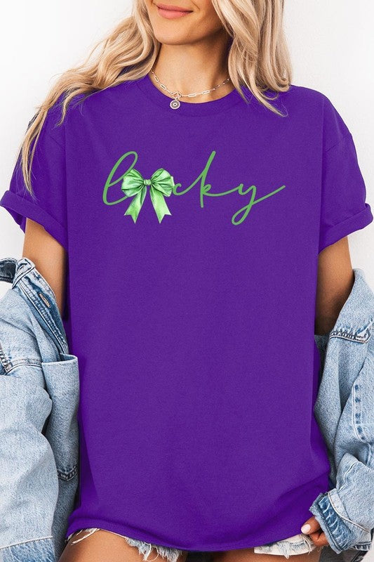 Lucky St.Patricks Day Bow Graphic Heavy Cotton Tee