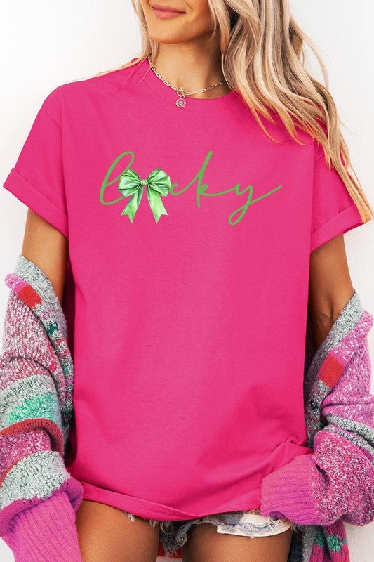 Lucky St.Patricks Day Bow Graphic Heavy Cotton Tee
