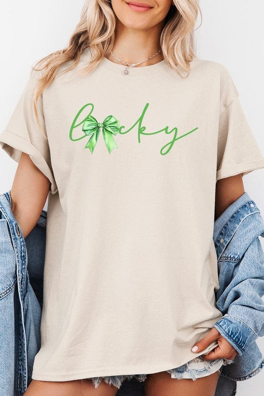 Lucky St.Patricks Day Bow Graphic Heavy Cotton Tee