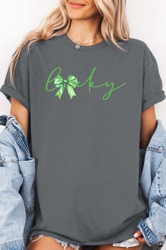 Lucky St.Patricks Day Bow Graphic Heavy Cotton Tee