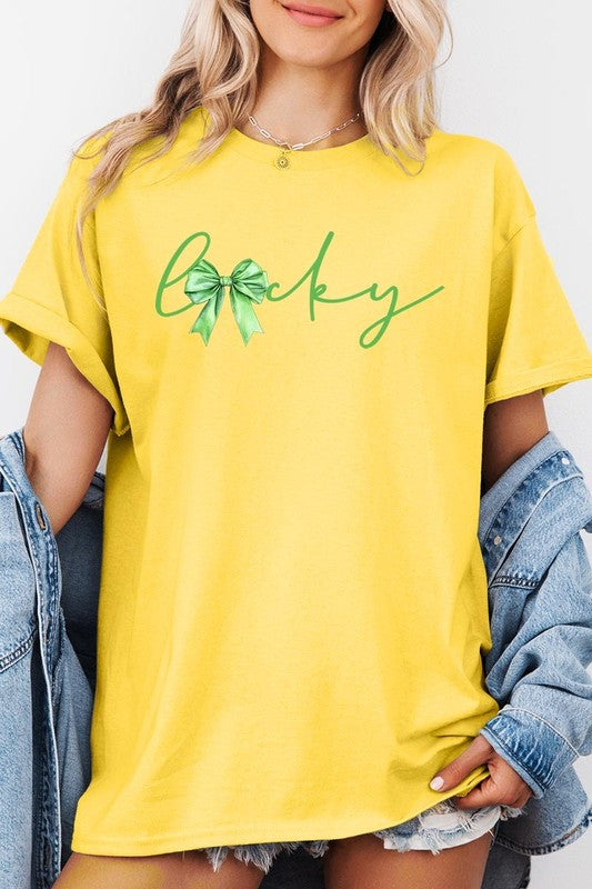 Lucky St.Patricks Day Bow Graphic Heavy Cotton Tee