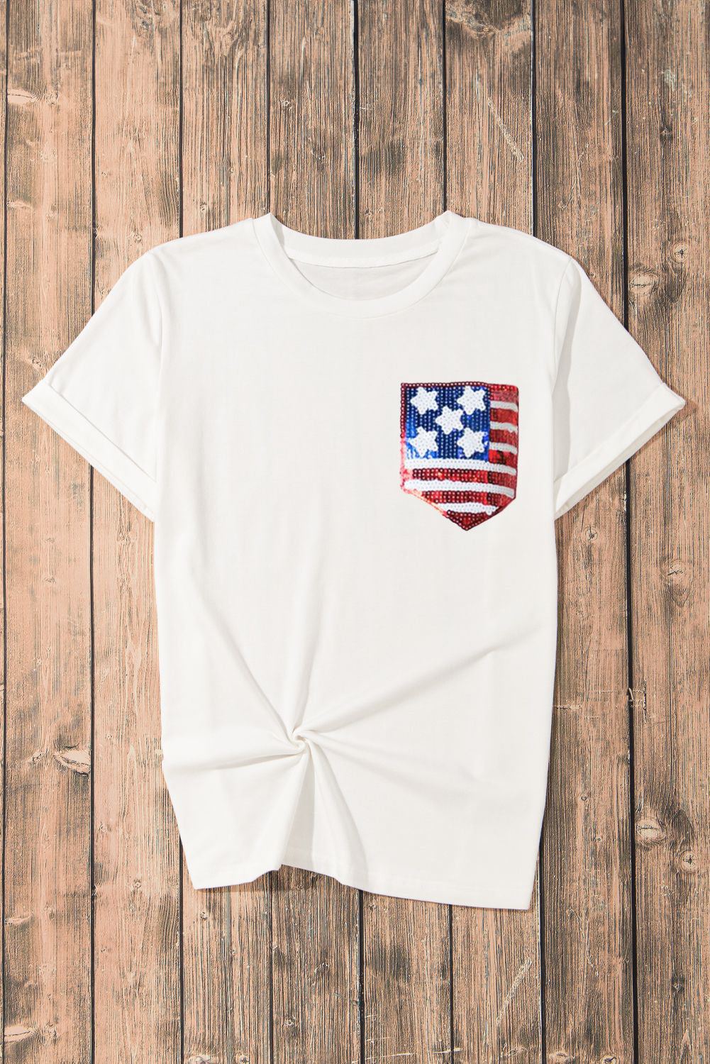 US Flag Sequin Pocket | T-Shirt