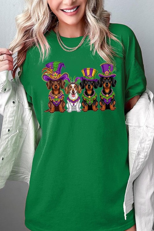 Dachshund Mardi Gras Graphic Plus Heavy Cotton Tee