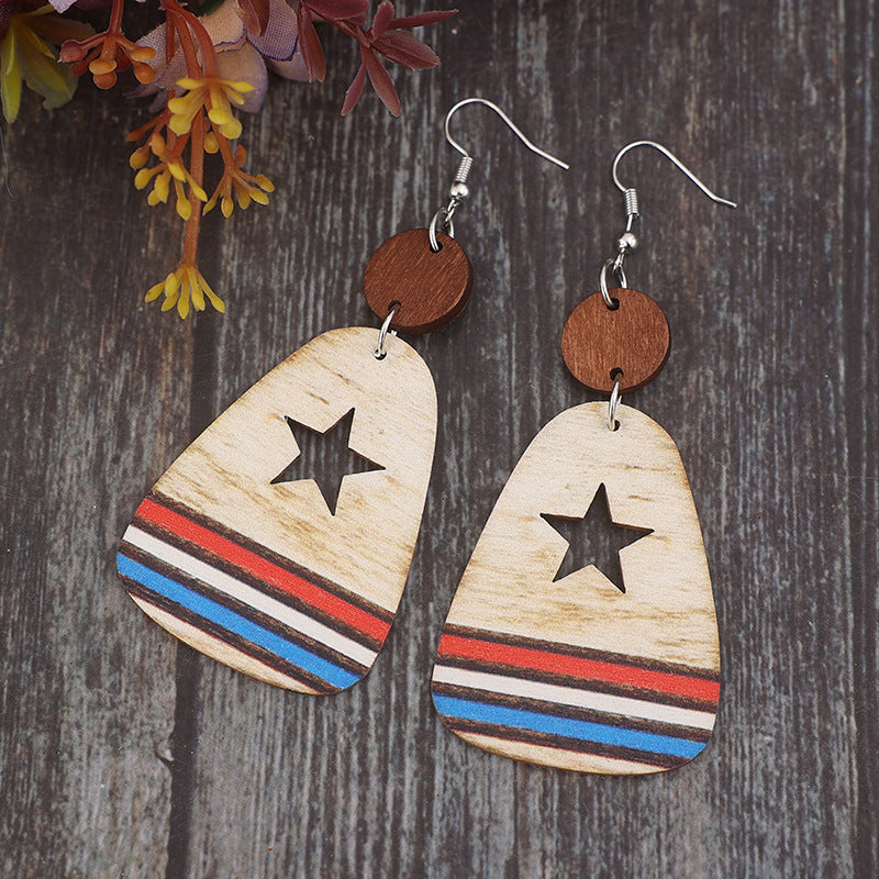 Star & Stripes Wooden | Earrings